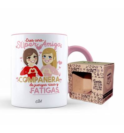 Taza Color Rosa – Eres una super amiga compañera de juergas risas y fatigas