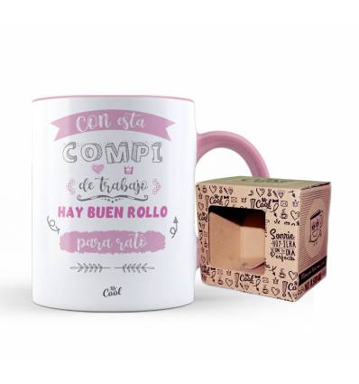Taza Color rosa – Con esta de compi de trabajo hay buen rollo para rato