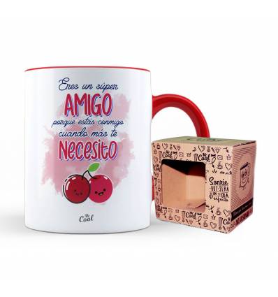 Taza Color Rojo – Eres un super amigo porque estás conmigo cuando más te necesito