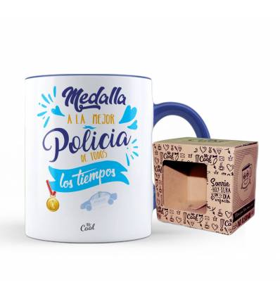Taza Color Azul – Medalla a la mejor policia de todos los tiempos