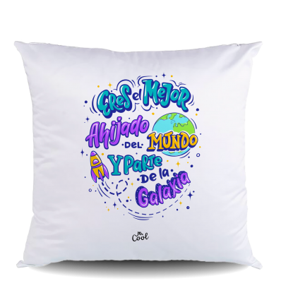 NUEVO COJIN Poliéster – Eres el mejor ahijado del mundo y parte de la galaxia