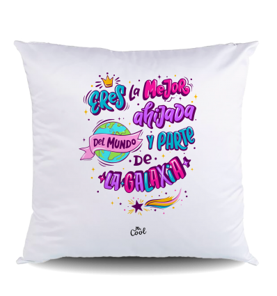 NUEVO COJIN Poliéster – Eres la mejor ahijada del mundo y parte de la galaxia