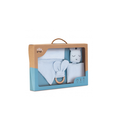 Set de regalo para personalizar doudou + bandana + mordedor de musolina azul