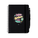 Libreta negra con bolígrafo - Contigo recorrería el mundo entero