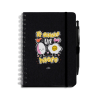 Libreta negra con bolígrafo
